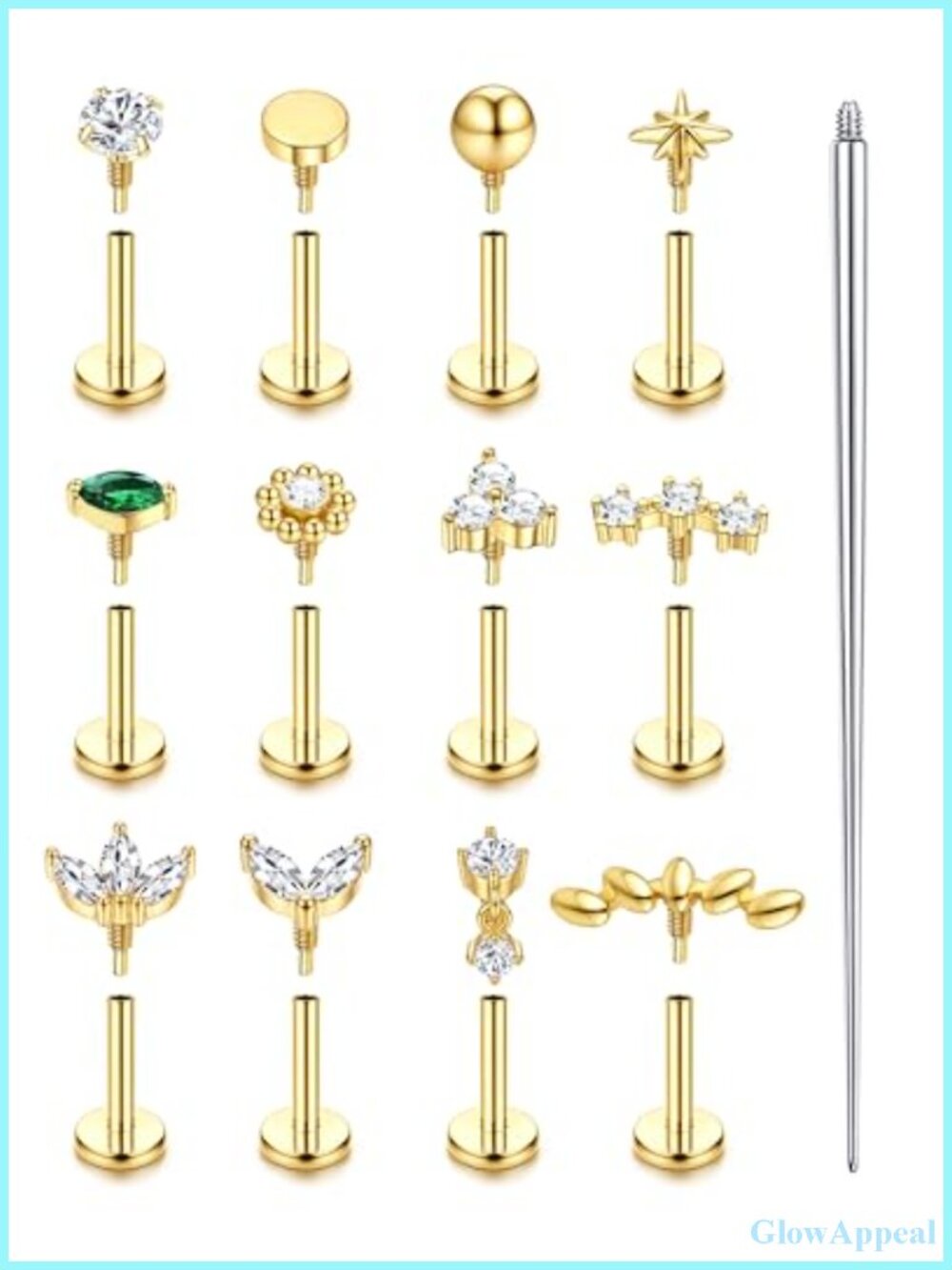 12pcs Flat Back Earrings for Women 18G 16G Helix Tragus Nose Piercing 316L